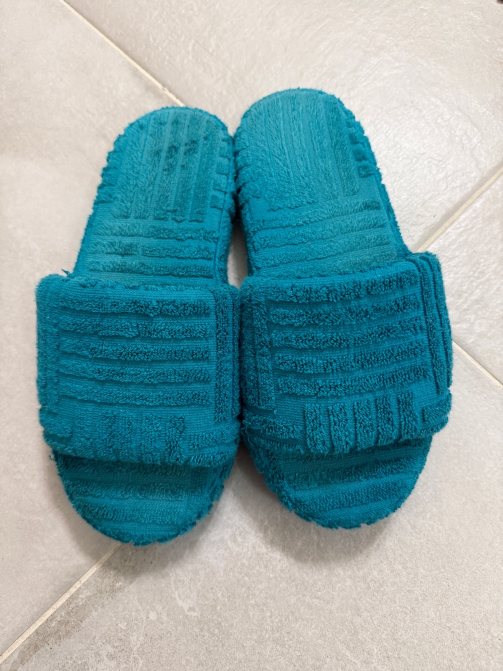 Bottega Veneta Turquoise Terry Slide Sandals